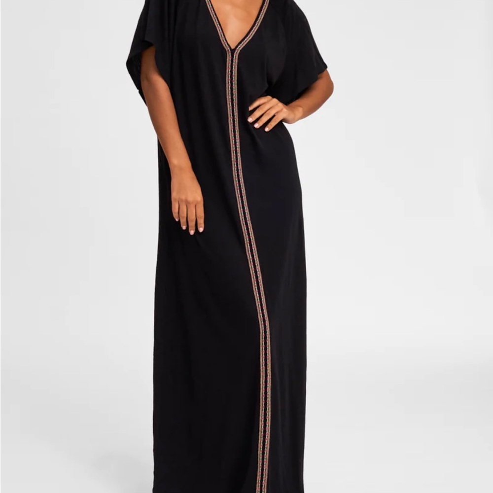 Pitusa black dress or cover up with multicolored embroidery size “petite”